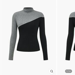 Colorblock Turtleneck long sleeve shirt - Gray Black MICAS stretch - size small